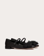 VALENTINO GARAVANI BOWJANE MARY-JANE SATIN BALLERINA WITH FRINGED EMBROIDERY 20MM